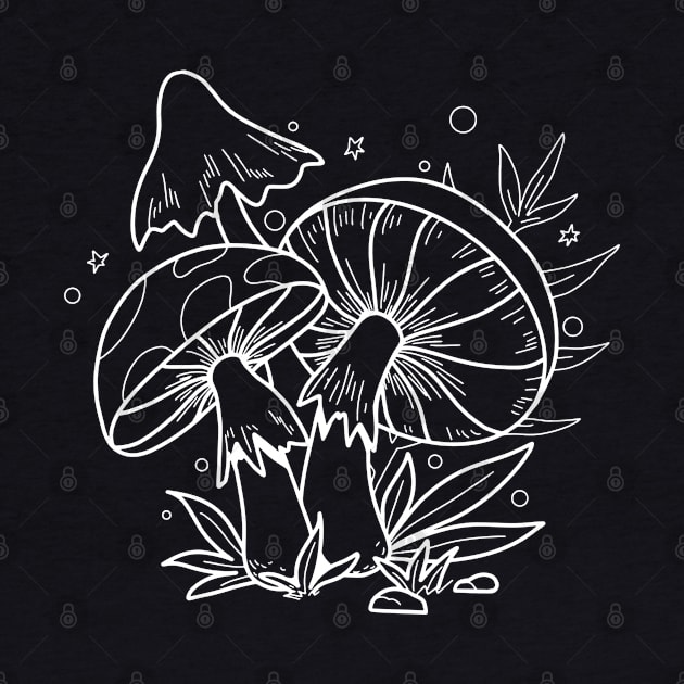 Mushroom Sprouts In Nature Line Art Design by Promen Art